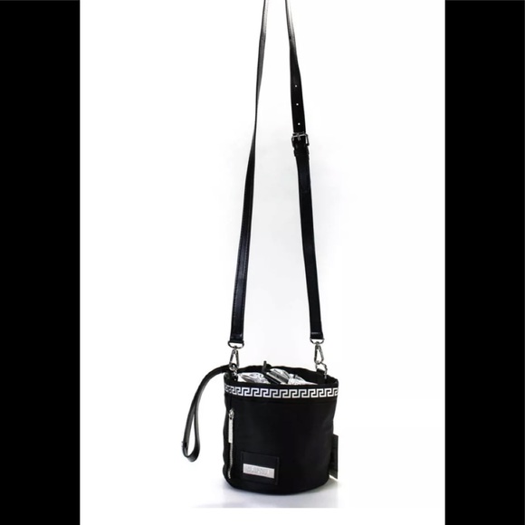 Versace Womens Nylon Metallic Drawstring Crossbody Bag Black Small Handbag Rare! - Picture 1 of 12